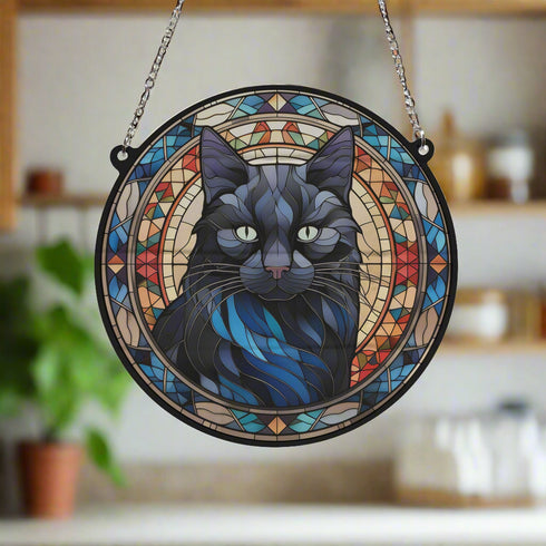 Cat Black Stained Glass Effect Suncatcher